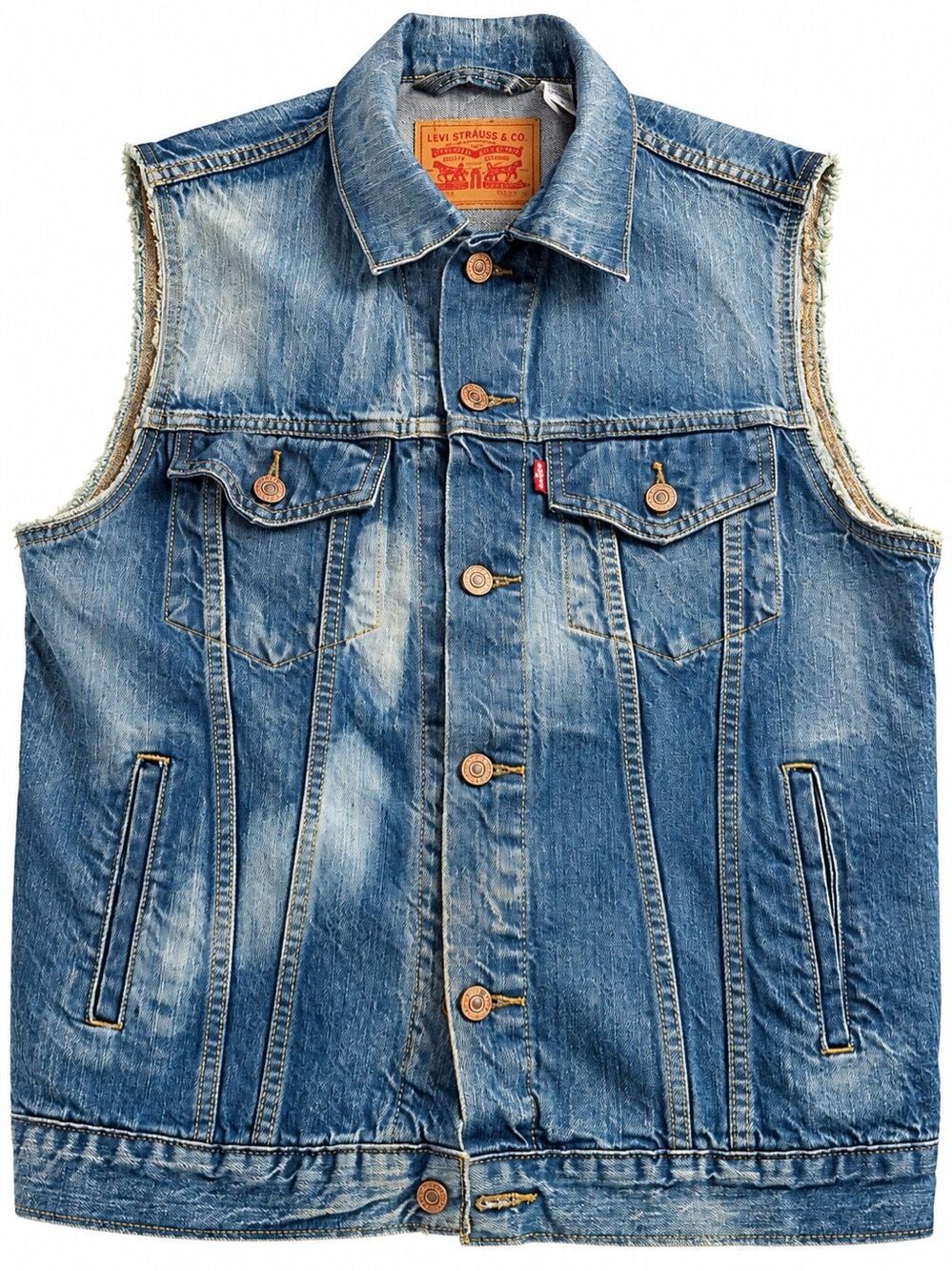 Levi Strauss & Co Vintage Distressed Blue Denim Jean Vest Men’s Size Medium